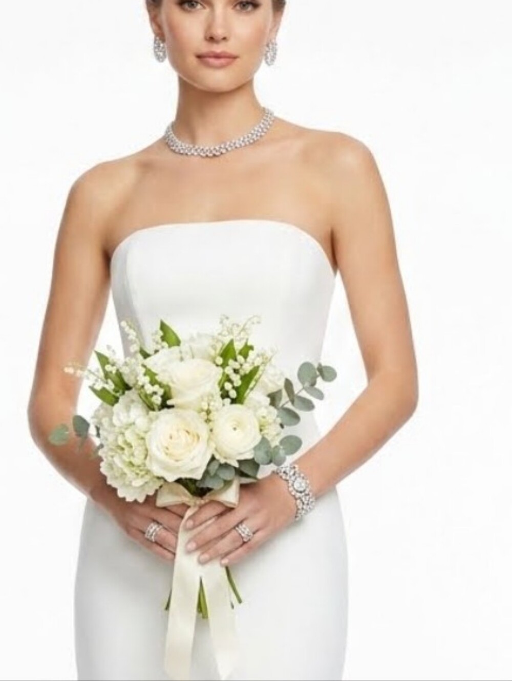 Cache Formal White Strapless Asymmetrical Hem Dress